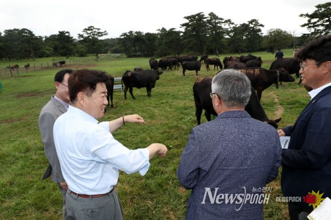 제주흑우 생산 및 연구개발 관련 현장 방문한 오영훈 지사