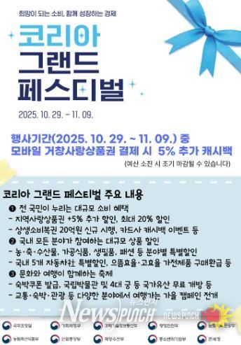 거창군, ‘코리아 그랜드 페스티벌(Korea Grand Festival) 기간 중 거창사랑상품권 환급 5% 추가 지급