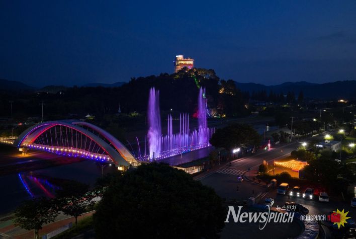 화순꽃강길 음악분수와 개미산 전망대