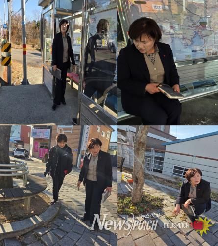 고성군의회 김원순 의원, 고성읍 버스정류장 온열의자·보행환경 긴급 점검