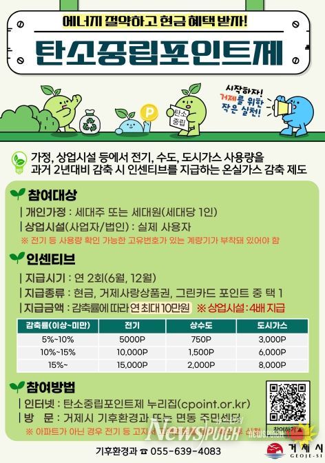 거제시, 탄소중립포인트 인센티브 6,000만 원 지급