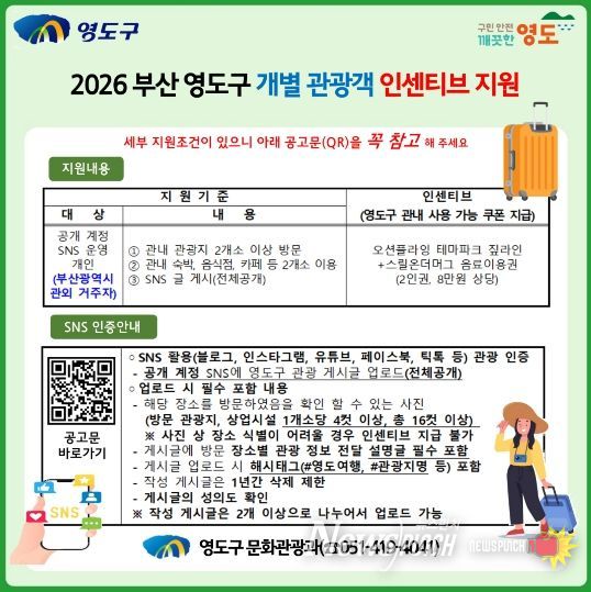 영도구, 개별관광객 인센티브 지원사업 추진