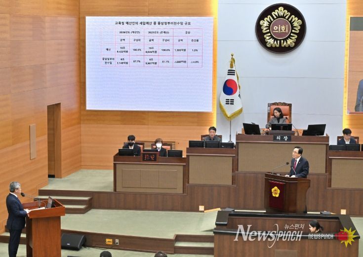 김형재 의원이 2025년 11월 서울시의회 정례회에서 정근식 교육감에게 교육현안 관련 질의를 하고 있다.
