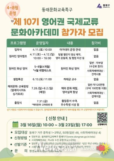 동래문화교육특구, 제10기 영어권 국제교류 문화 아카데미 운영