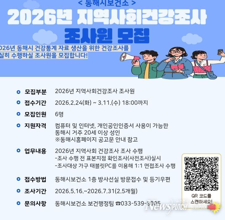 ,‘2026년 지역사회 건강조사’ 조사원 6명 모집