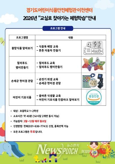 어린이식품안전체험관 이천센터, 관내 초등 새내기 대상 ‘교실로 찾아가는 체험학습’ 실시