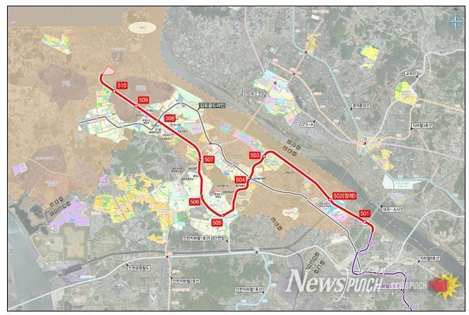 서울 5호선 검단·김포 연장 노선도(예비타당성조사 기준)
