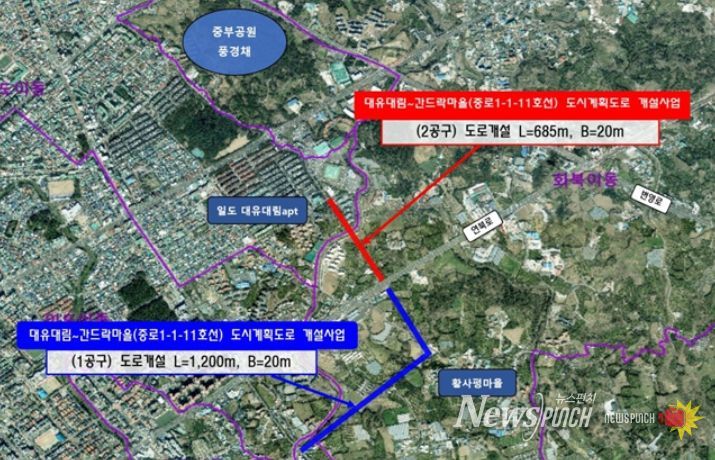 대유대림~간드락마을 도시계획도로 위치도