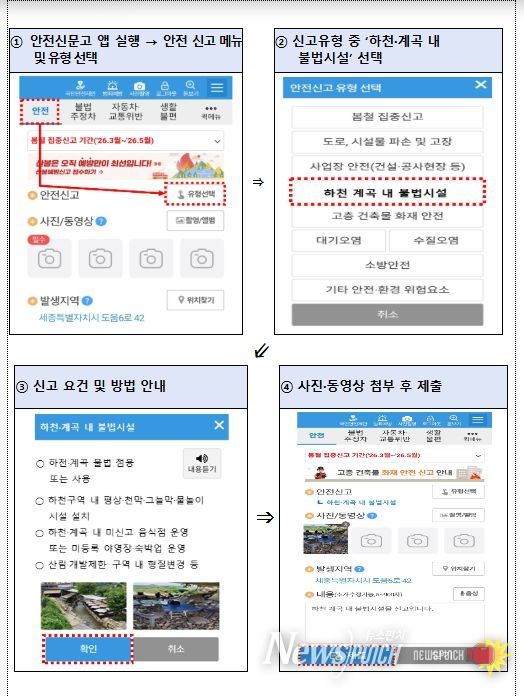안전신문고 앱 ‘하천․계곡 내 불법시설’ 신고방법