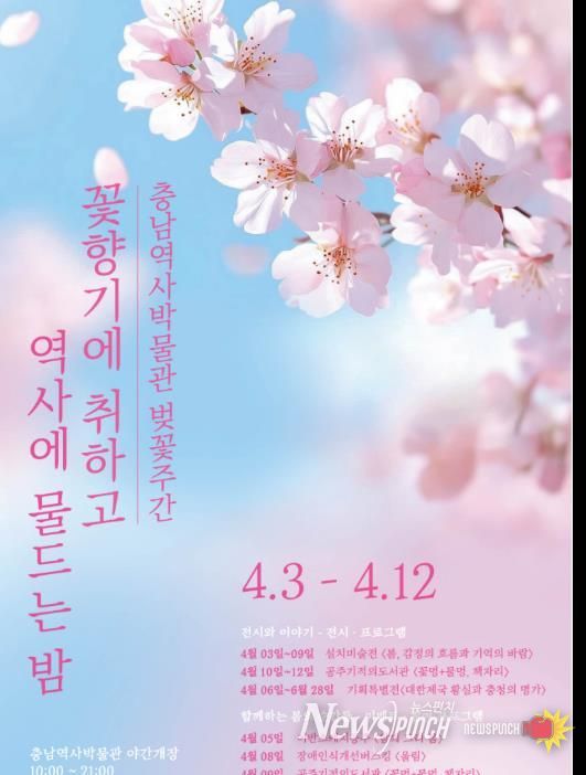 충남역사박물관, 벚꽃주간 행사'꽃향기에 취하고, 역사에 물드는 밤' 개최