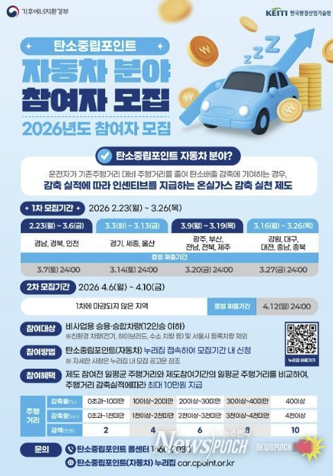 자동차 탄소중립포인트 참여자 모집 포스터