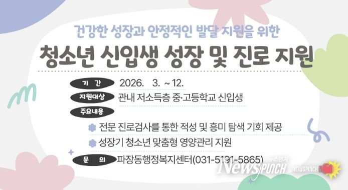 수원시 장안구 파장동, 저소득층 청소년 신입생 성장·진로 지원사업 추진