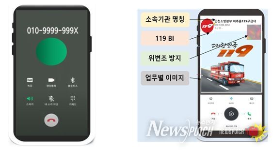<119 이음콜 휴대전화 송출화면 예시 (좌)기존→(우)개선>